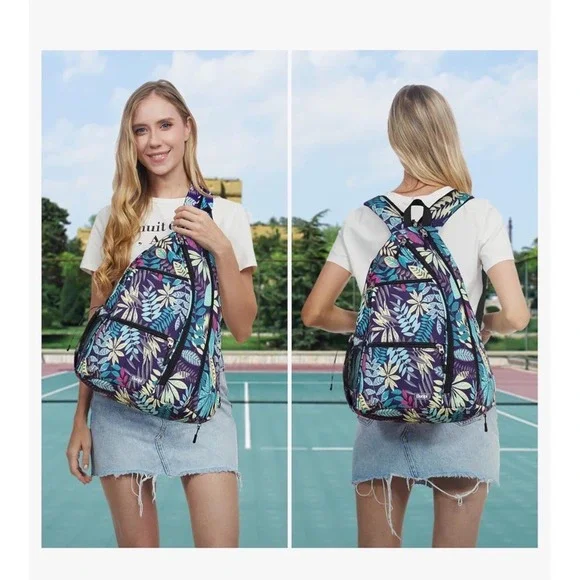 Sucipi Pickleball Bag Sling Backpack Tropical Leaf Purple Multi New XL9011070 - Picture 2 of 9